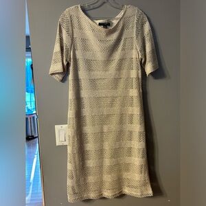 Sharagano Women’s Size 12 cream colored Lacey crocheted midi shift Dress